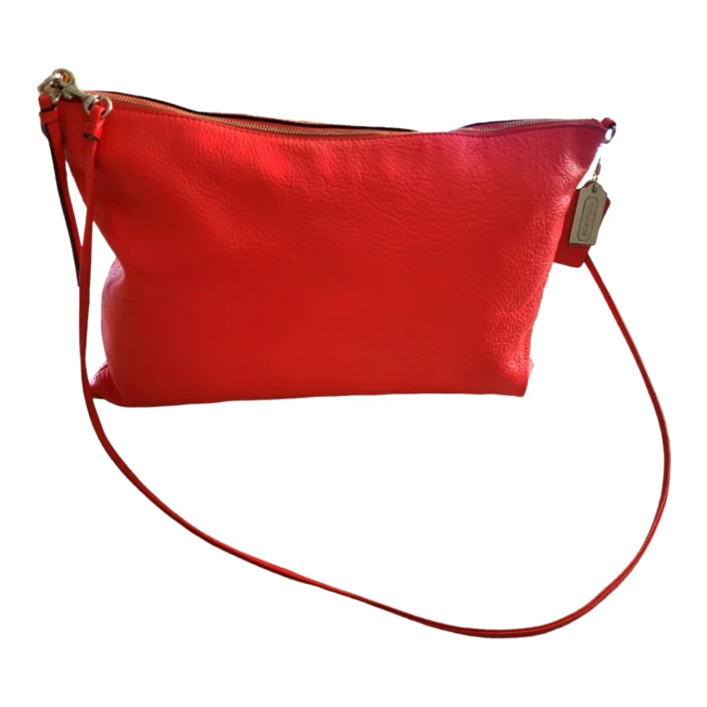 Coach Red Pebbled Leather Crossbody Bag Silver Hardware Foldover Clutch